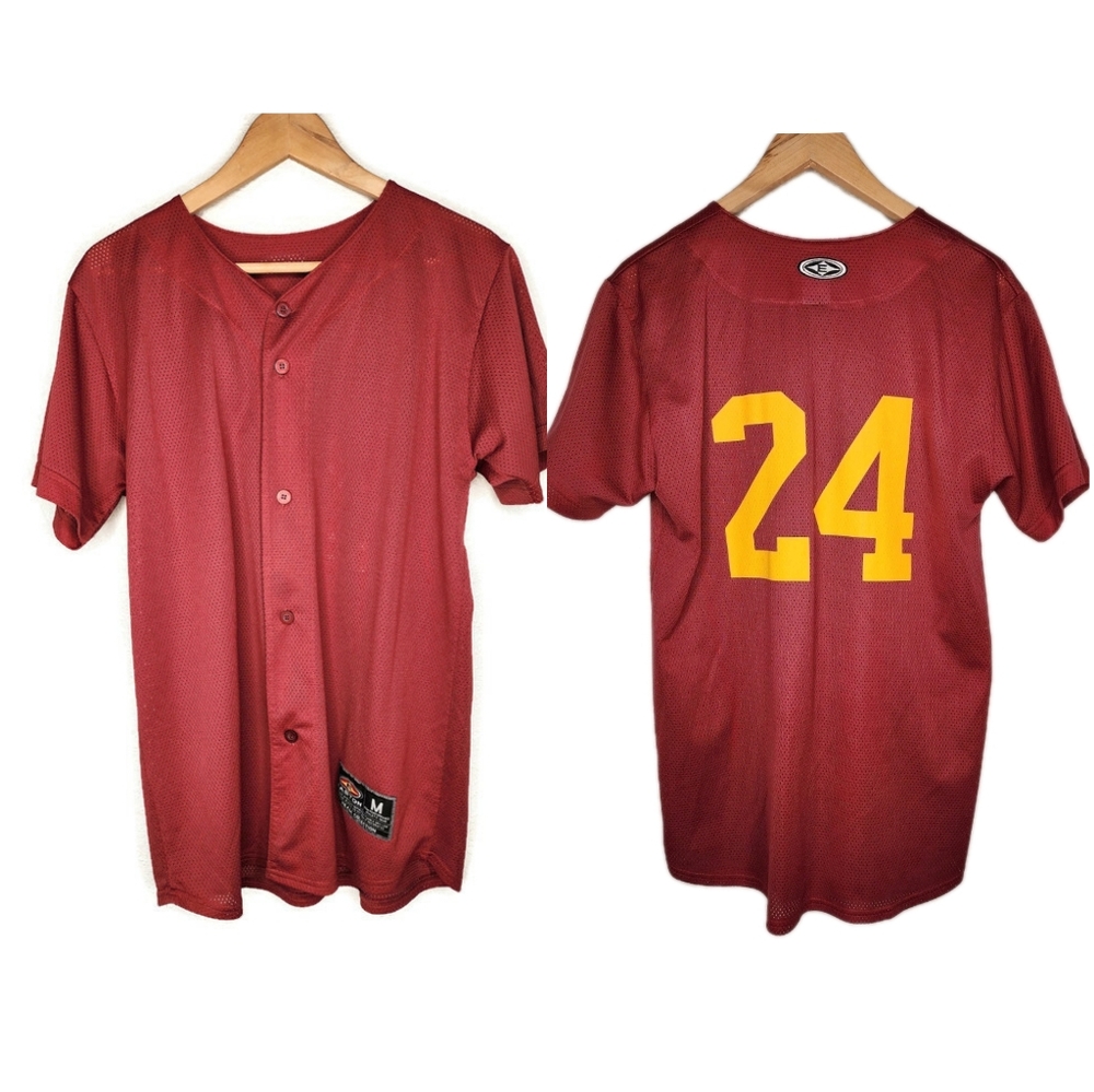 Easton Number 24 Athletic Button Front Jersey Shirt in Maroon and Gold Size M